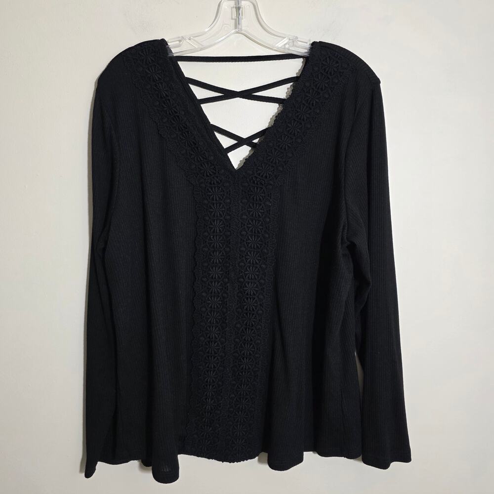 Maurices ribbed crochet front open criscross back long sleeve top woman's sz XXL